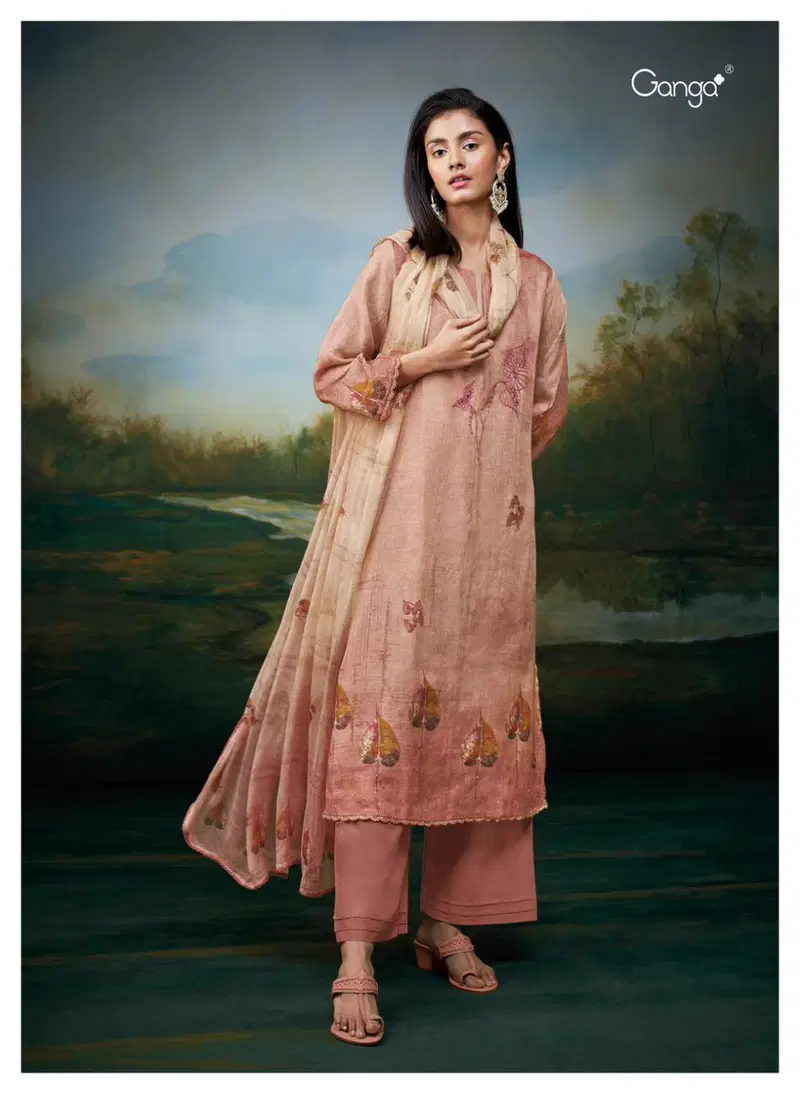 Harlett By Ganga Heavy Pure Linen Printed Dress Material Wholesalers In Delhi